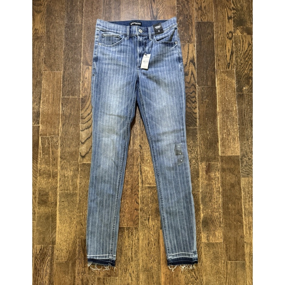 Express Legging Blue Jeans Women's Size 4 High Rise Striped Stretch New